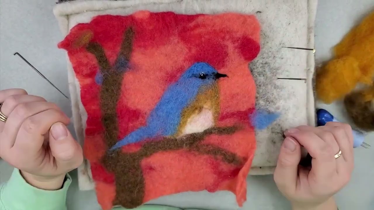 Bluebird Wool Felting Tutorial - Wool Painting with Needle Felting and Wet Felting Techniques