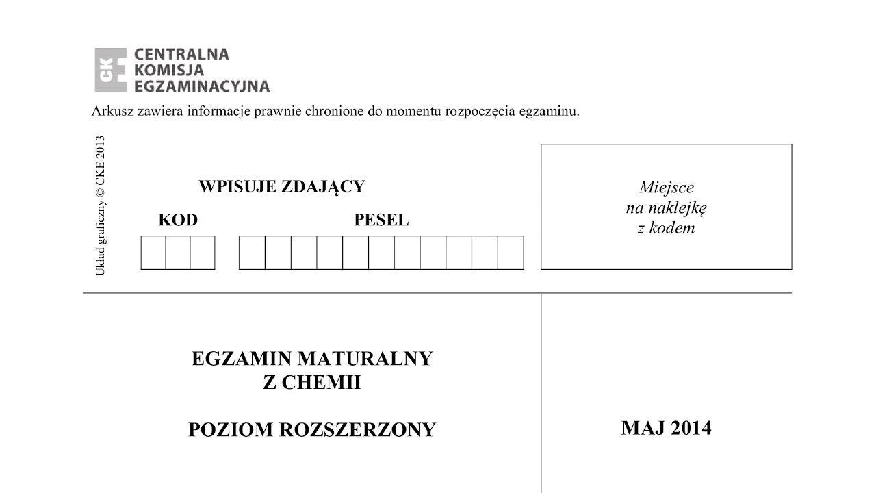 Matura Chemia - maj 2014 - poziom rozszerzony - CKE
