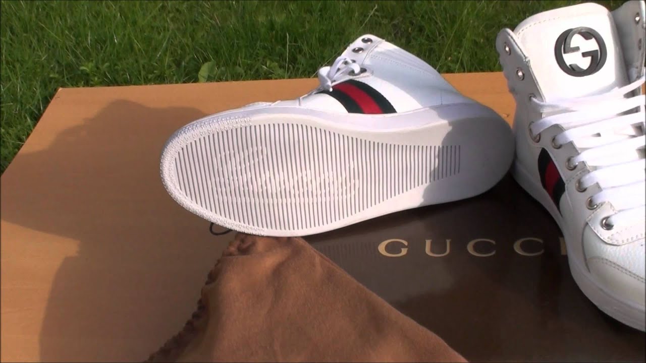 Gucci Hi Top Sneakers Blue (Imprime) & White with Gucci stripe 1080p