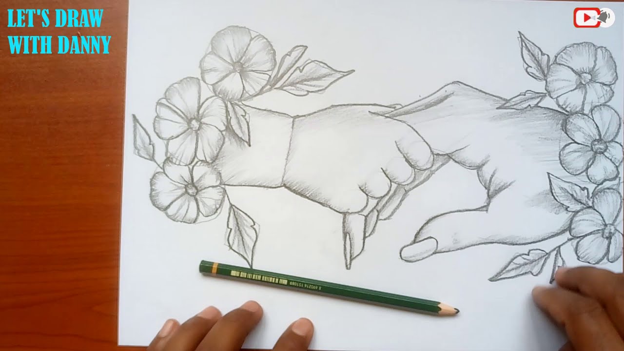 how to draw a hand // baby holding mother hand drawing // how to draw holding hands