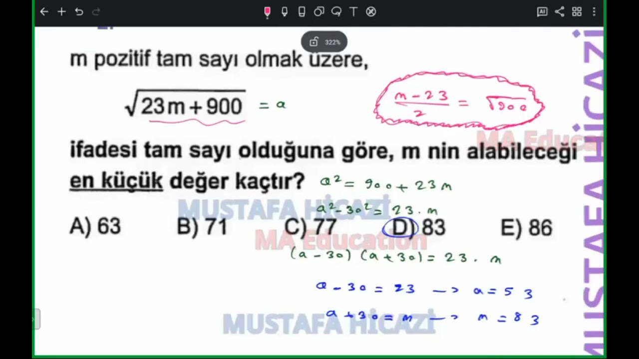 حل اسئلة جبر متنوعة مراجعة لاختبار الموحد ( TR YÖS)