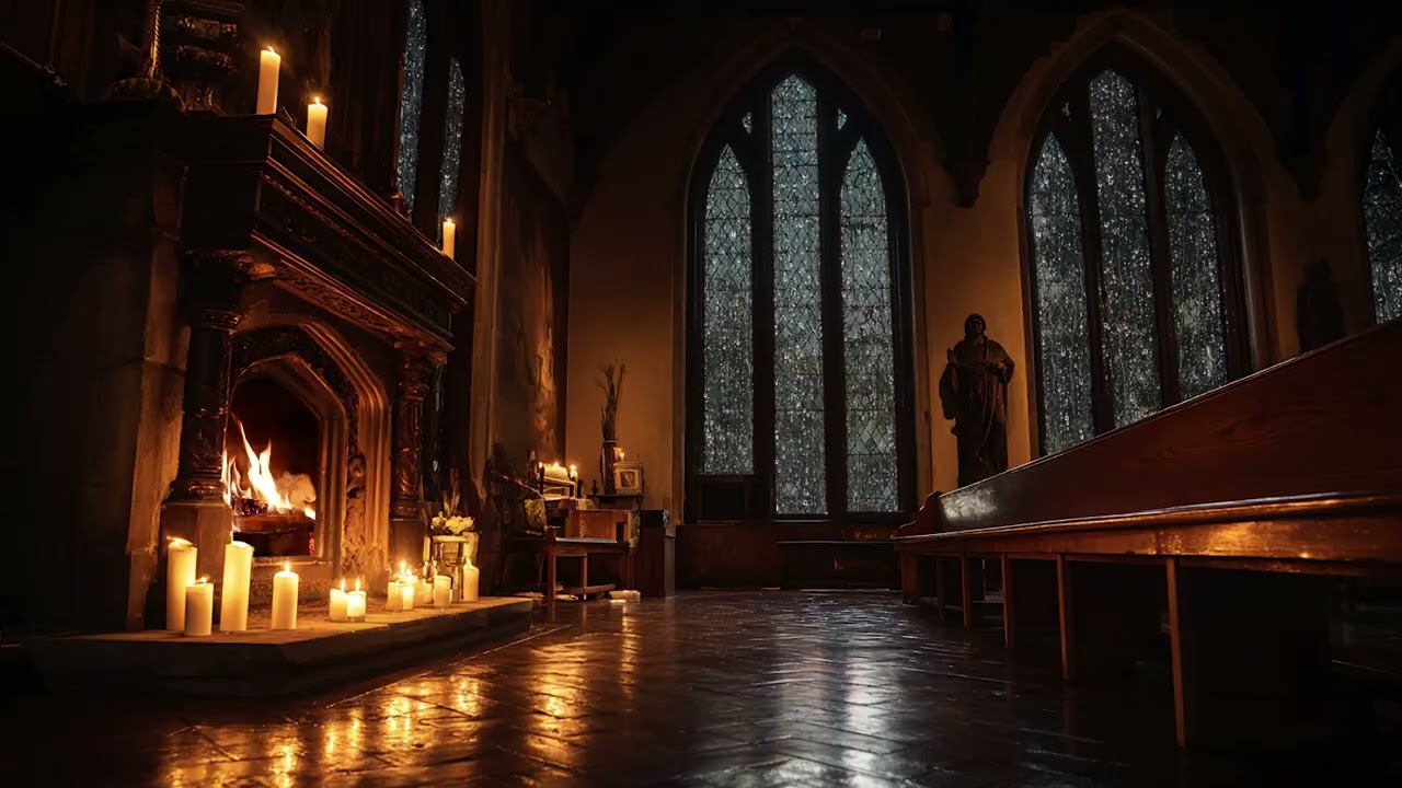 Cozy Church Ambience with Rain and Fire Sounds | Spiritual Healing and Inner Peace