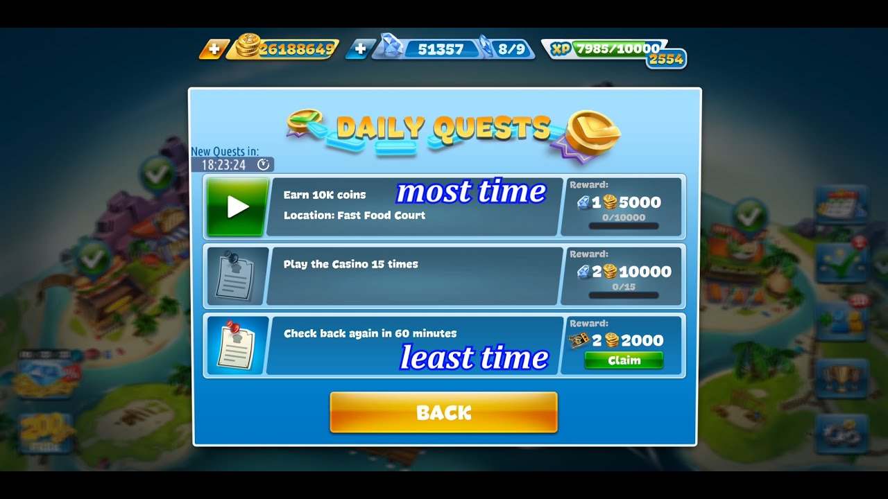 Cooking Fever - spend the most and the least time daily quests in a day
