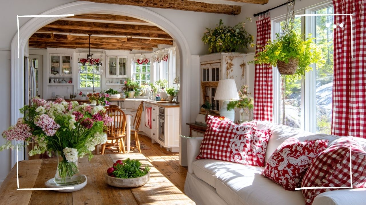 Cozy Farmhouse Spring Decor with Cherry Gingham Accents 🌸 Rustic Cottage Charm