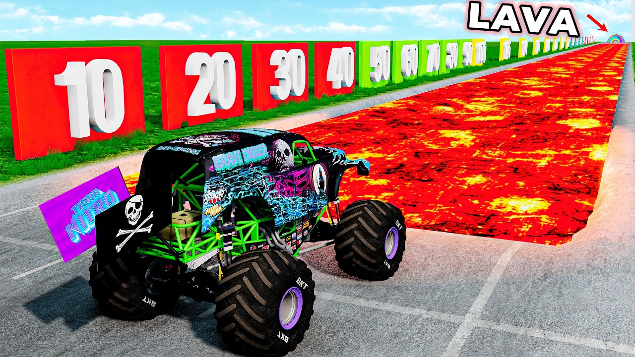 10 Monster Truck VS LAVA Trap - BeamNG Monster Truck Crushes