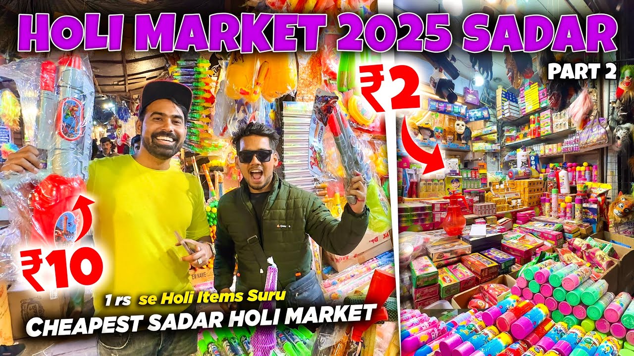 Cheapest Holi Market 2025 🔥Exploring Gulal, Pichkari ₹4Rs | Holi Stash | Sadar Bazar Holi Market