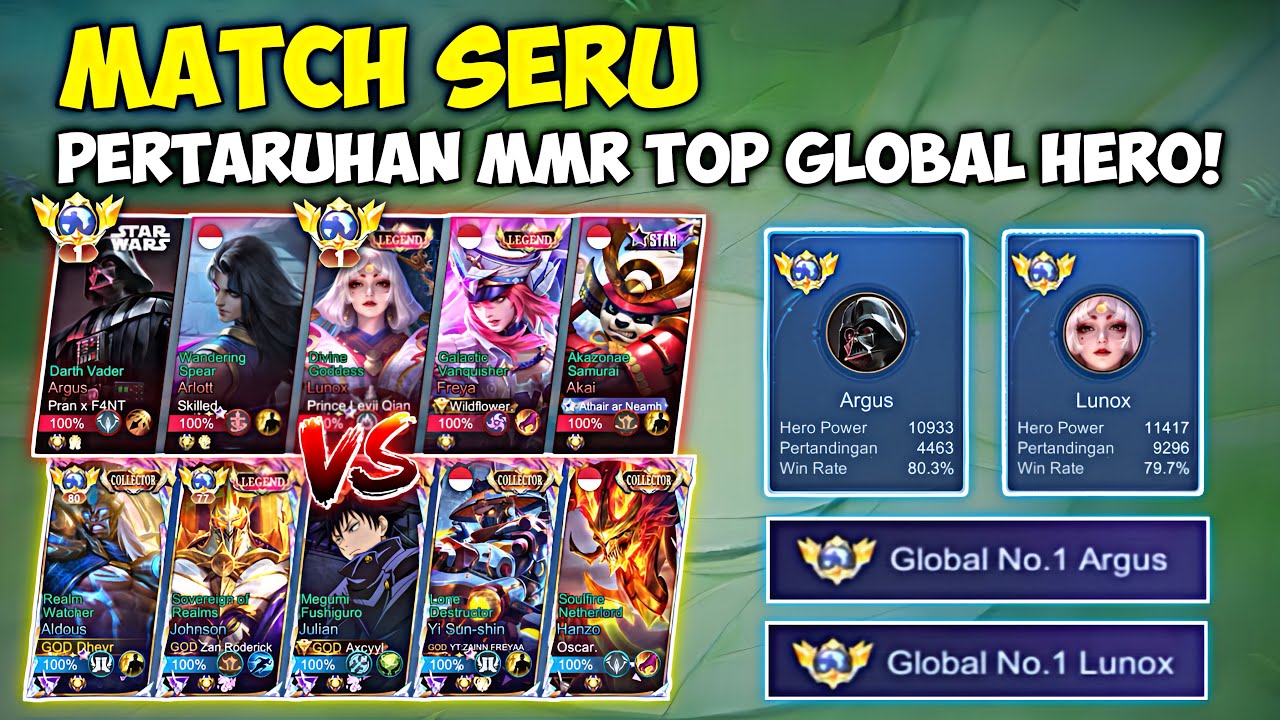 Pertaruhan MMR Top Global Hero! Match Seru Lawan Top Global 1 Argus & Lunox!