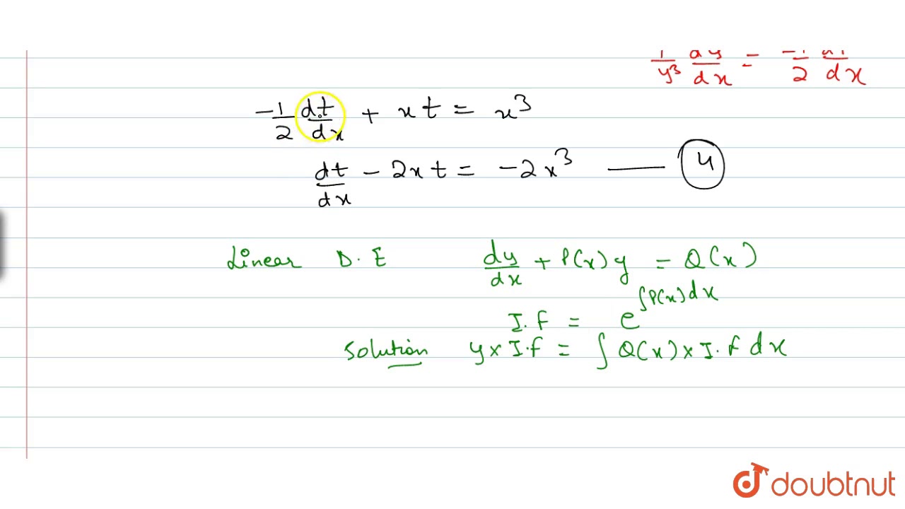 Solve: `(dy)/(dx)=x^3y^3-xy`