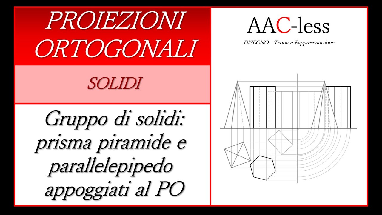 Gruppo di solidi - Prisma, piramide e parallelepipedo appoggiati al PO.