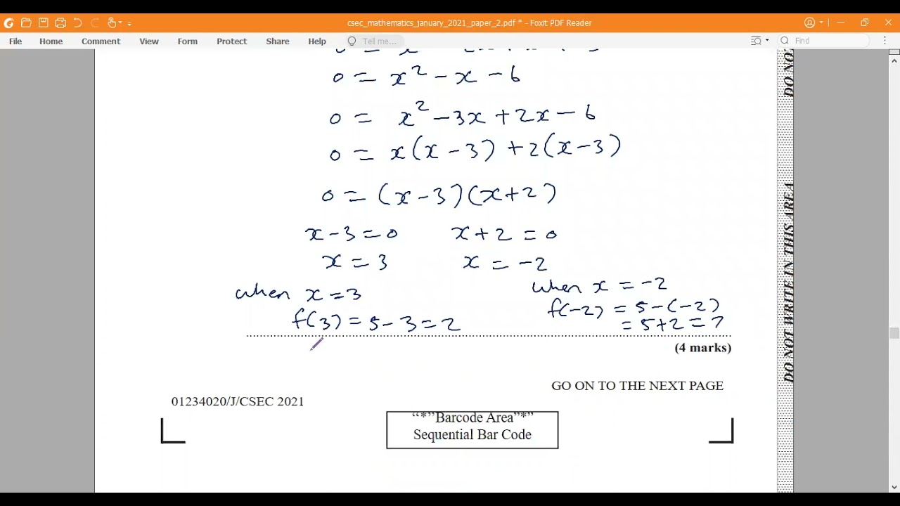 CSEC maths january 2021 paper 2 number 8