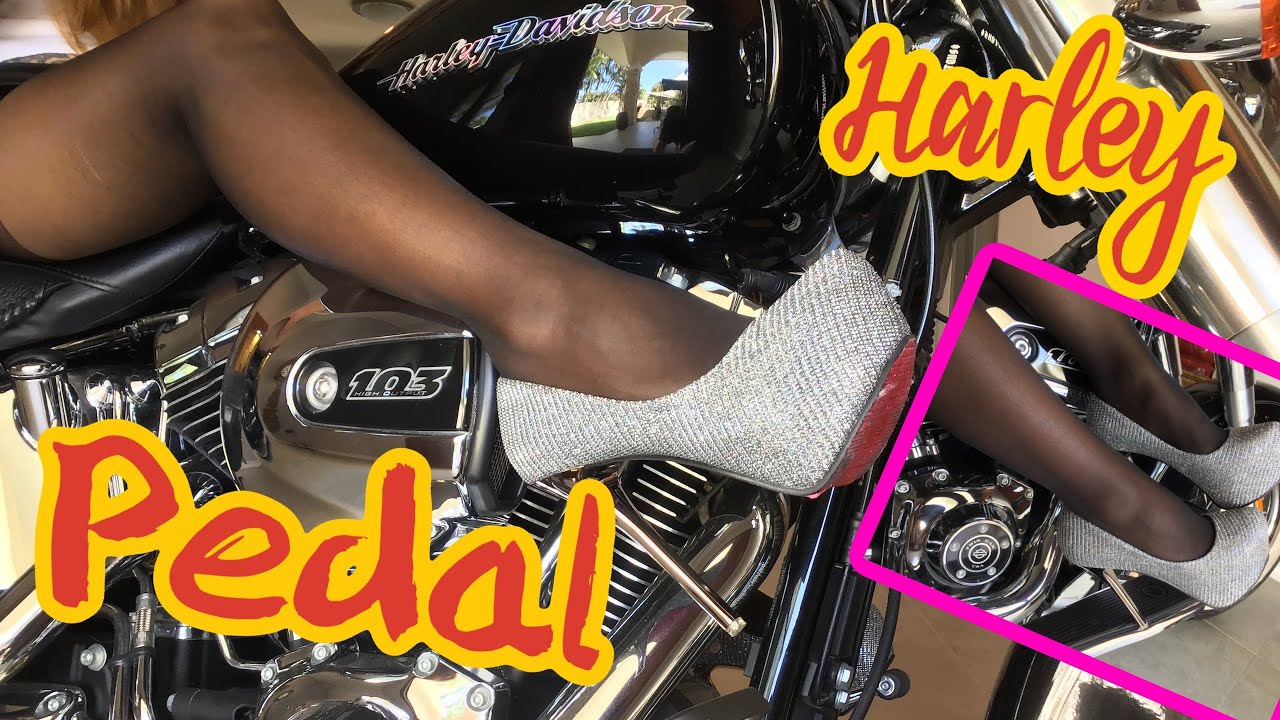 My 8 Inch silver Fashion High Heels on Harley Davidson Deluxe and black Stockings