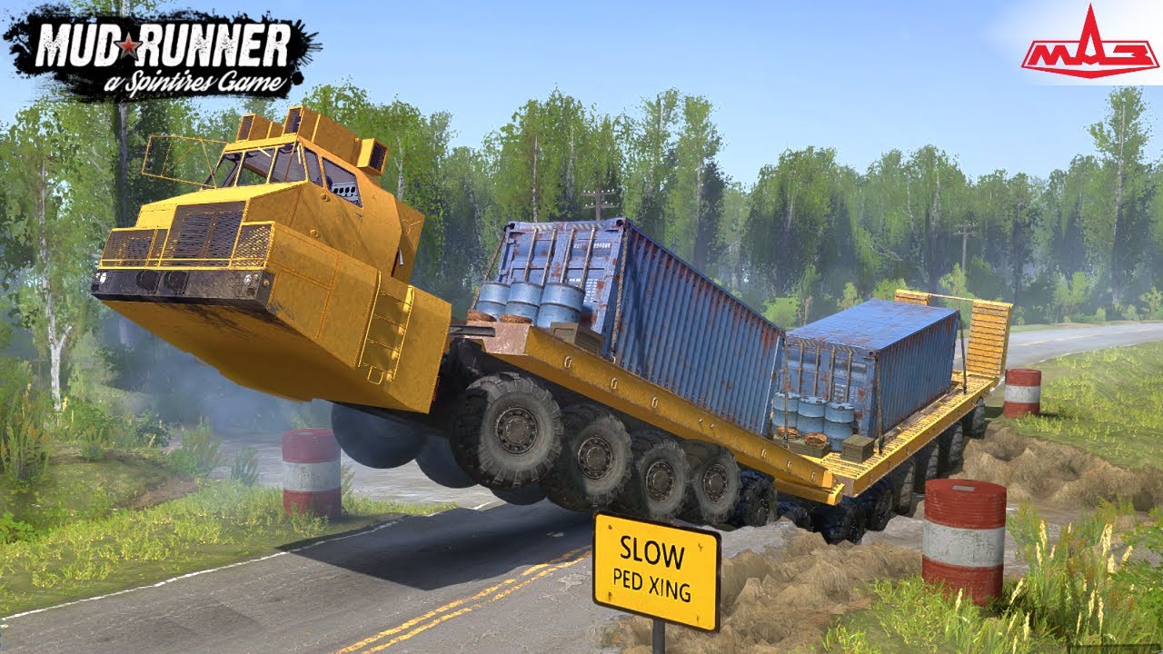 Spintires: MudRunner - MAZ 7907 World's Longest Truck Driving Through Road Collapse