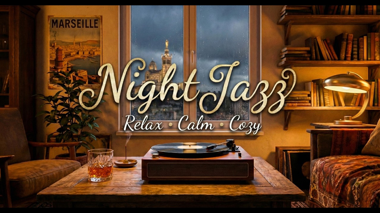 Rainy Night in Marseille - Warm Smooth Jazz/ Retro Jazz & Rain Sound | Relaxing Ambience for Reading