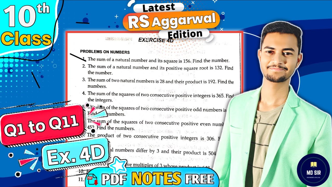 Ex 4D Q1 to Q11 | Class 10 Rs Aggarwal | Quadratic Equations | Chapter 4 | CBSE 2023 - 24 | MD Sir