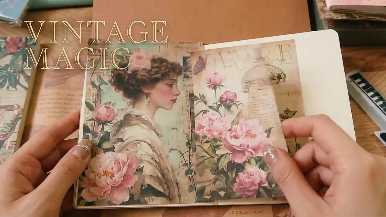 English woman in a town hall with pink flowers. Artistic Journaling | Journal Scrapbook 7