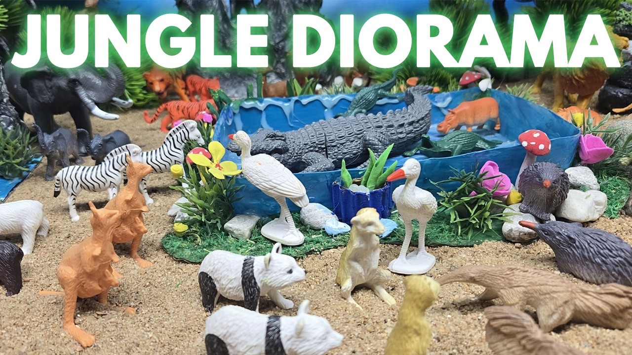 Miniature Jungle Animal Diorama Adventure  Wild Animals Around the Waterhole