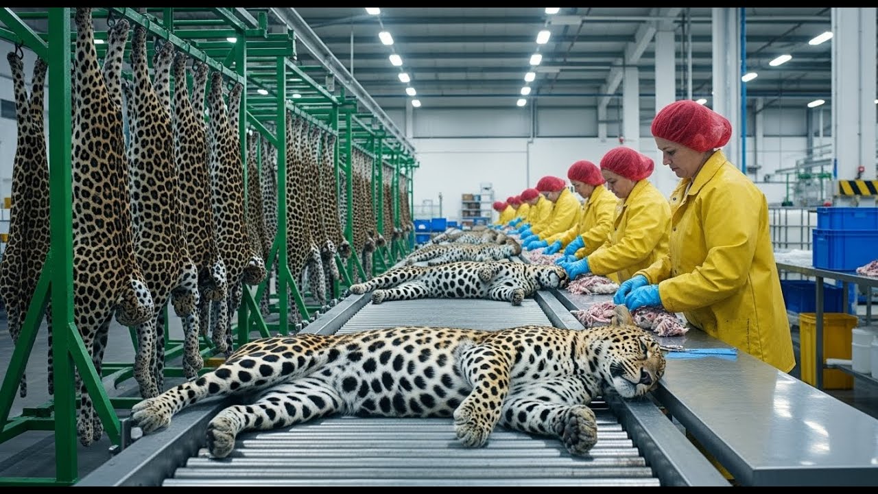 How is leopard-pattern leather made in factories? #LeatherManufacturing #FactoryProcess #HowItsMade
