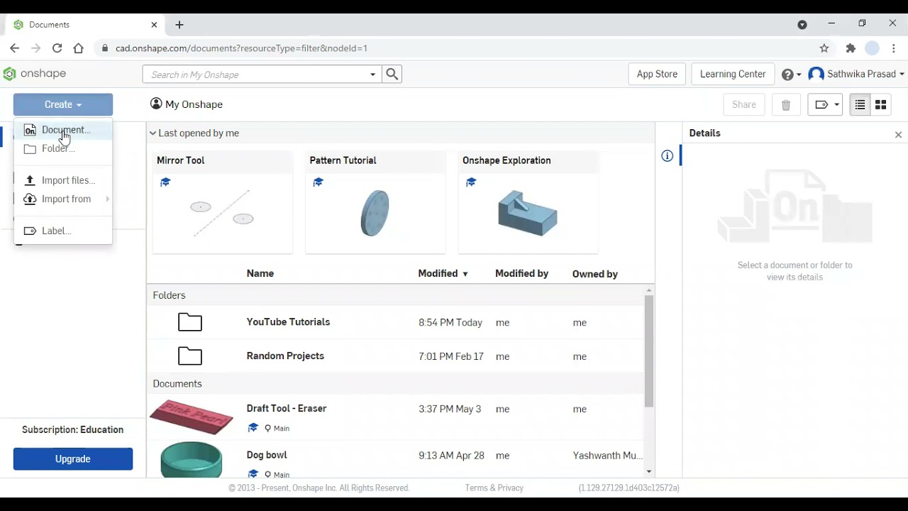 How to Create a Document and Folder in Onshape