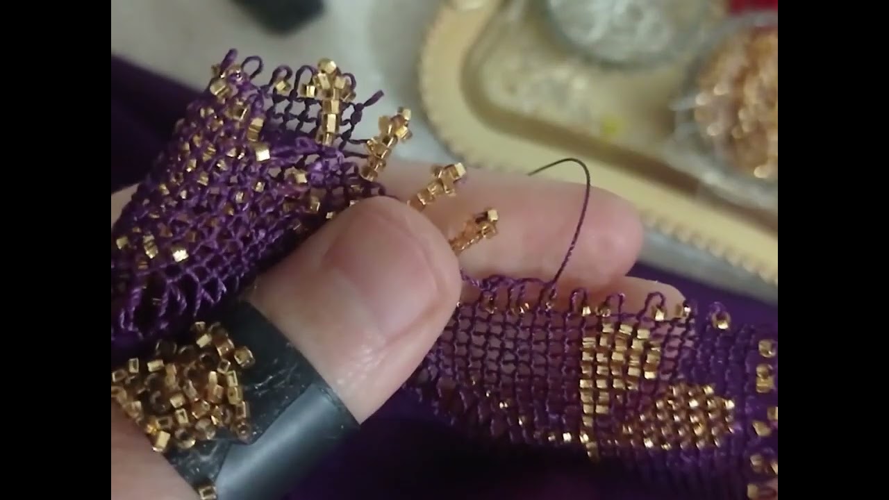 mor  yazma sarı kum boncuklu yapılışı devamı var 🧿🧿🪡