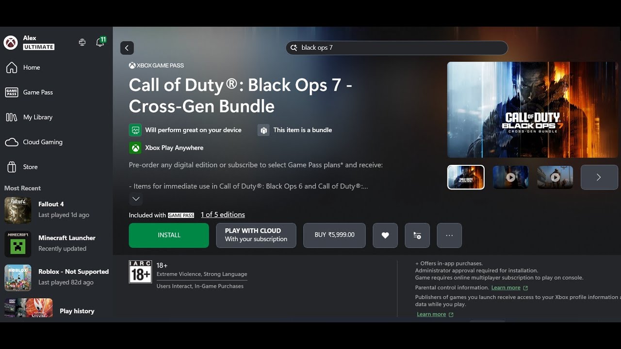 Исправление проблемы с установкой Call of Duty Black Ops 7 в приложении Xbox/Microsoft Store на П...