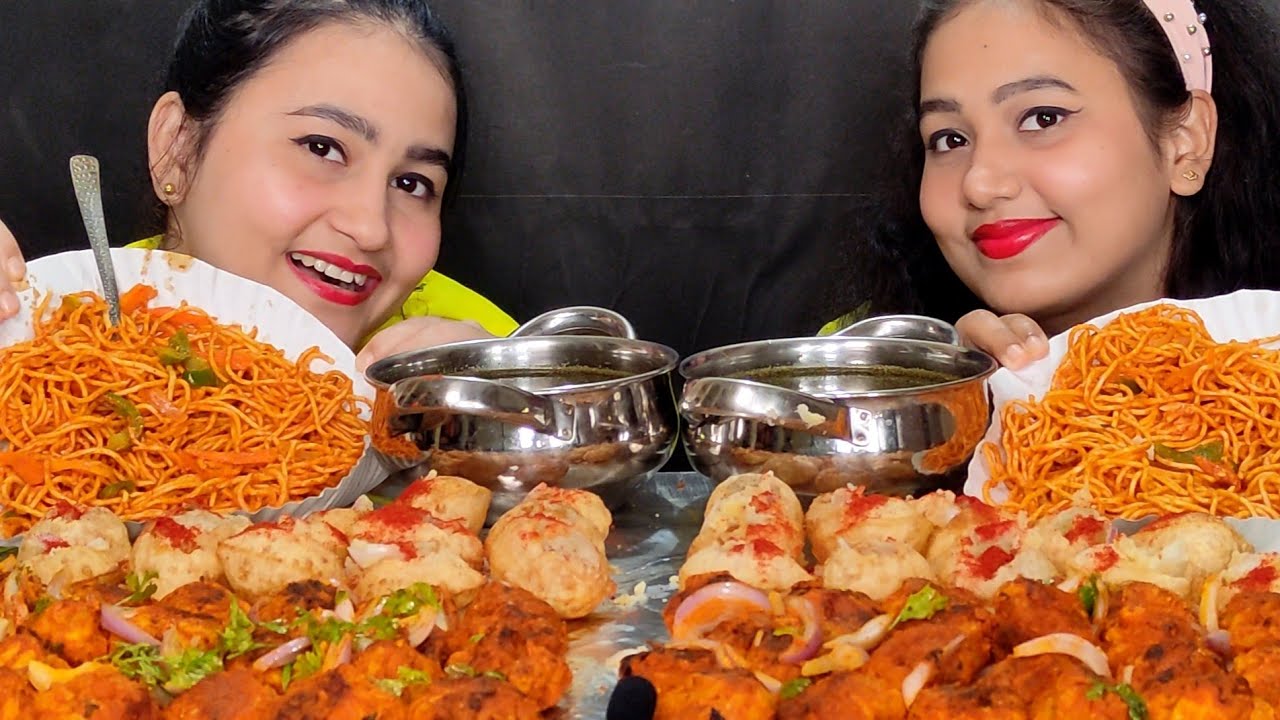3Xspicy combo🌶🌶II Tandoori momo, panipuri, chowmein😋😋 eating challenge ft. @PratimaShuklaa