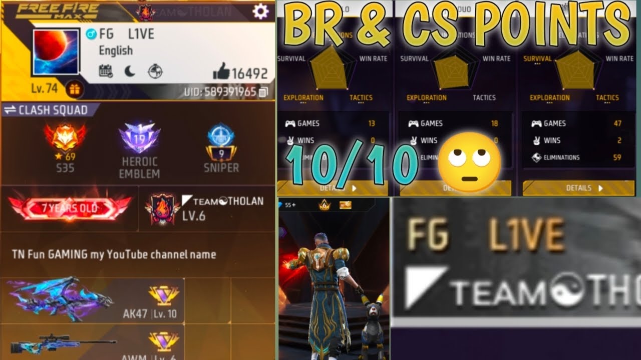 FREE FIRE 10/10 ID || BR & CSR POINT AND GUN POINTS
