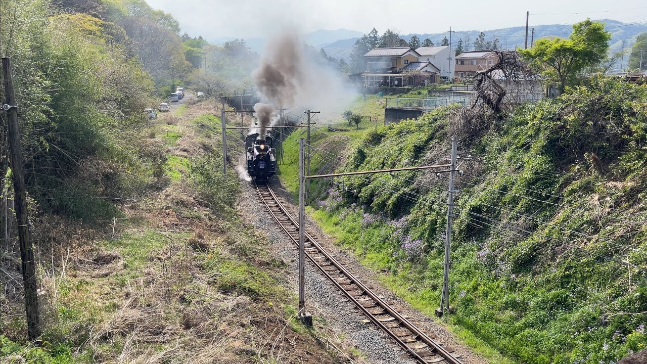2025.4.19 空転 失速 停止 再発車 絶気合図 SLファーストラン 『C58 363+12系4B+デキ201』  秩父鉄道『パレオエクスプレス』（浦山口→影森）
