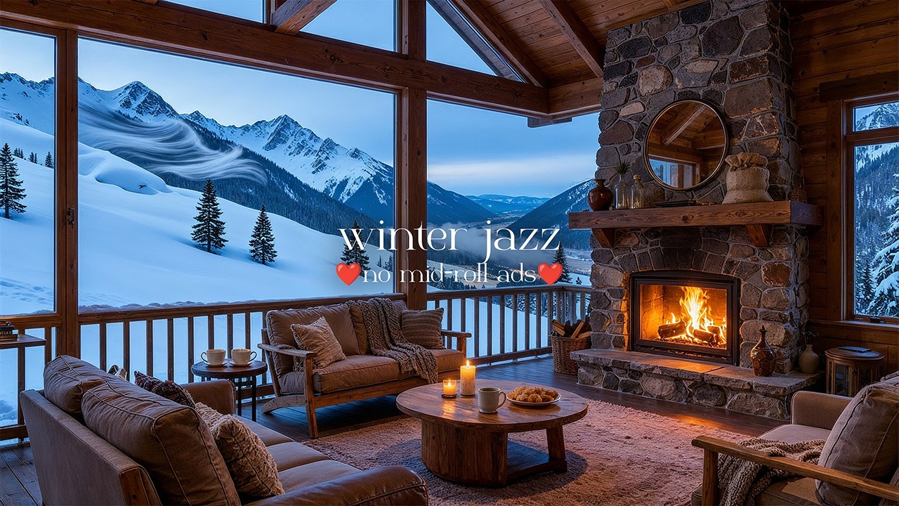 Calm Winter Café by the Fireplace ❄️ Relaxing Jazz Ambience & Crackling Fireplace for Focus & Study
