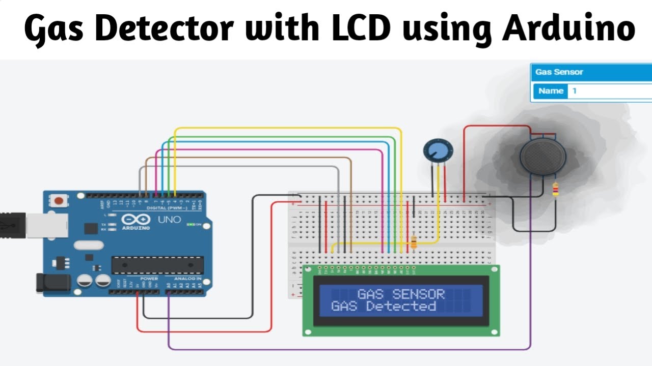 #29 Gas sensor tinkercad with lcd in English || Block Code ||  tinkercad circuit || simulator