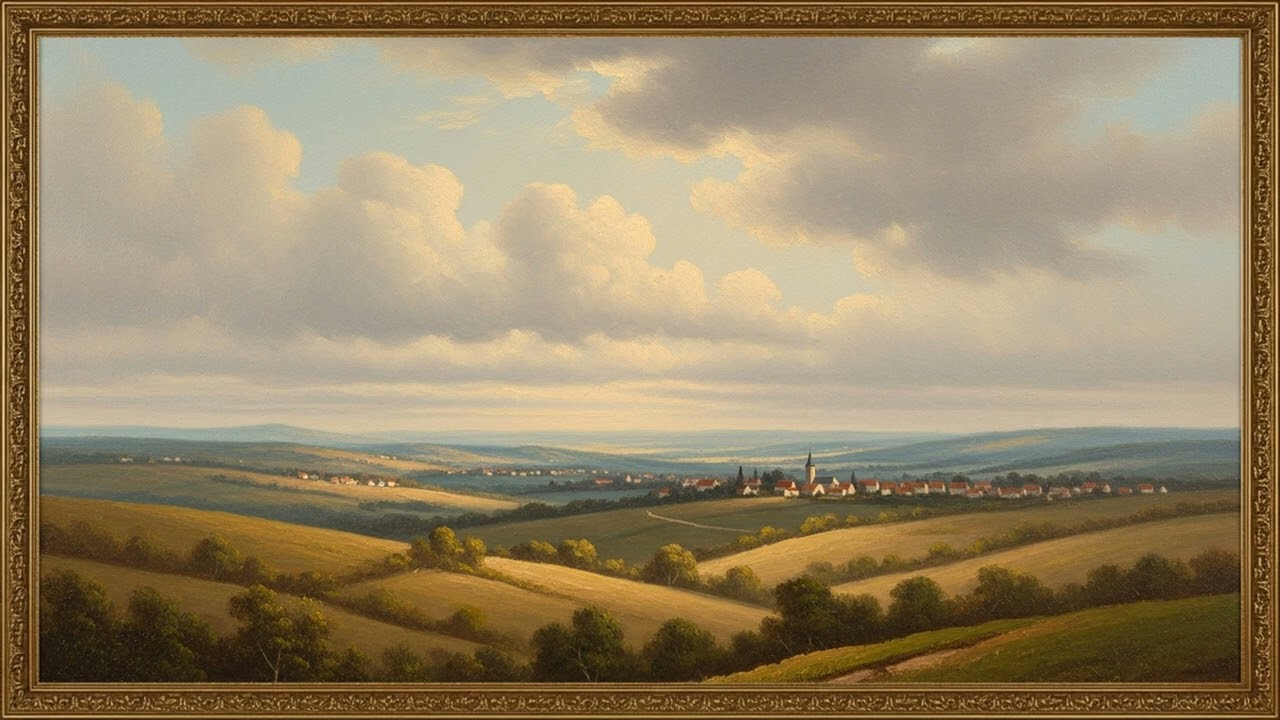 Distant Village Among Soft Hills | Elegant Gallery Art for TV