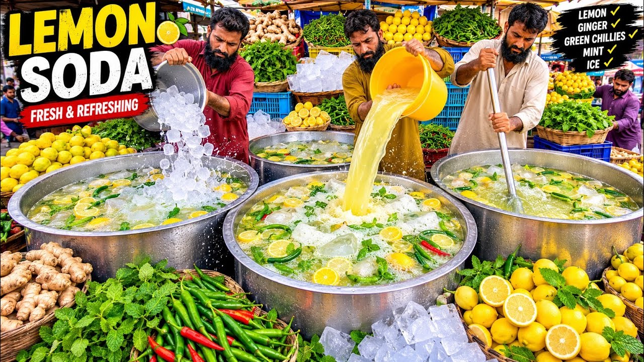 Spicy Mirchi Lemon Soda in Karachi 🇵🇰 | Ginger Mint Lemon Soda for Ramadan Iftar | Kulukki Sarbath