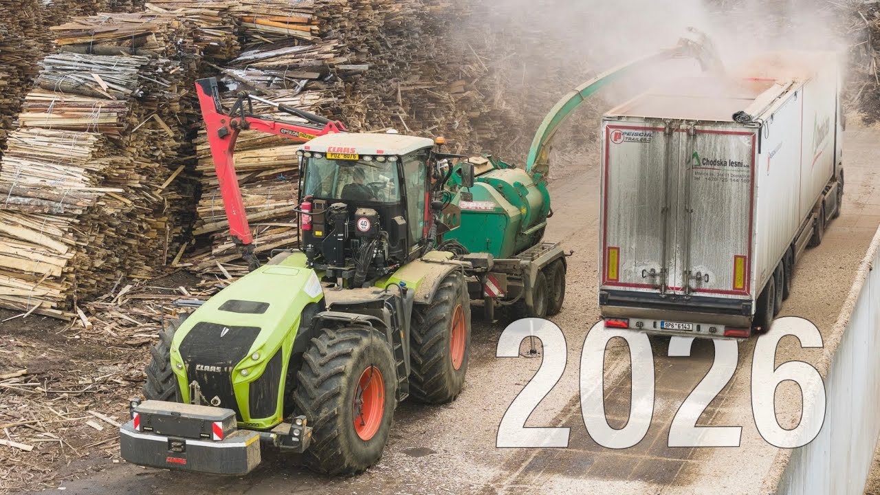 2026! - Štěpkování biomasy s CLAAS XERION 4000 VC + JENZ Hem 582Z s rukou Palfinger Epsilon