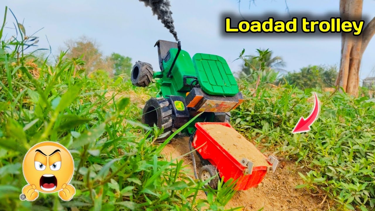RC John Deere Tractor with Heavy Loaded Trolley | Off-Road Pulling
