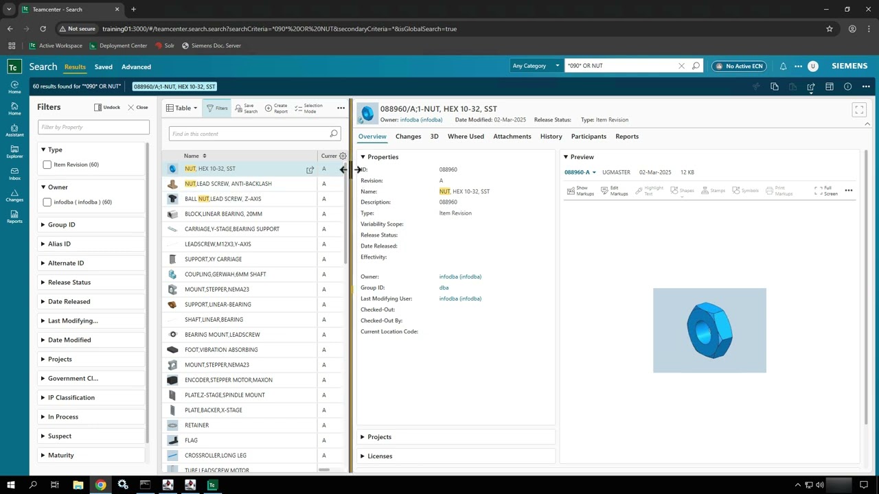 Teamcenter 2412: Search using the Global Search and Filters in Active Workspace