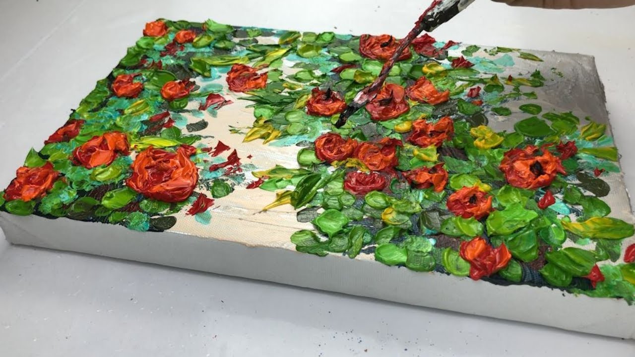 Easy Flowers Painting with Palette Knife / Acrylic Painting for Beginners / Step by Step