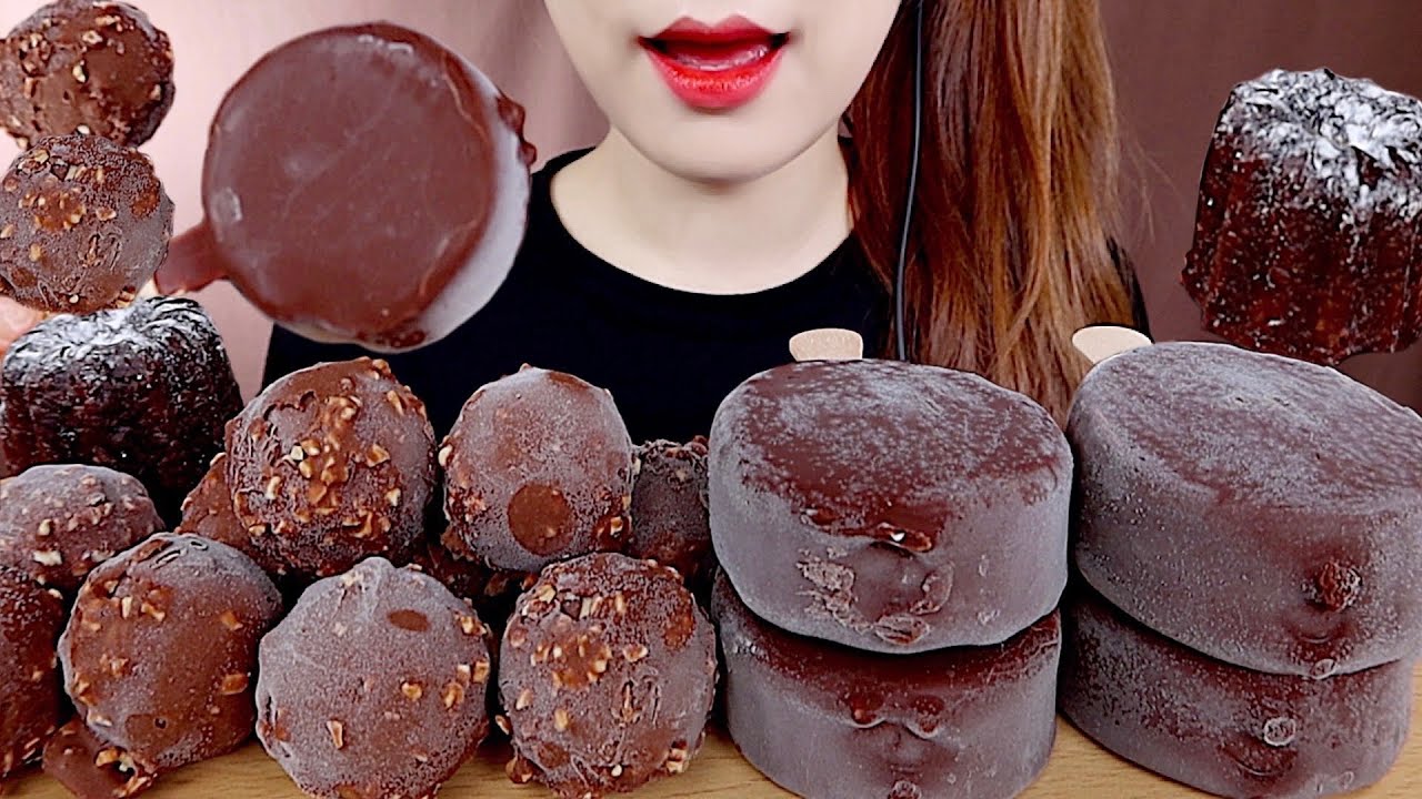 ASMR CRUNCHY CHOCOLATE ICE CREAM MUKBANG 바삭한 초콜릿 아이스크림 먹방 eating sounds
