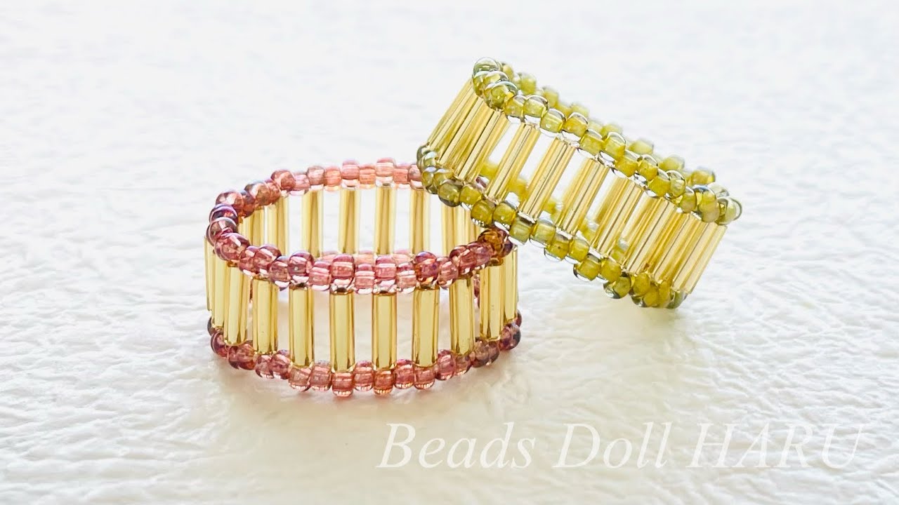 [177] 竹ビーズで作るボリューミーなリングの作り方/beaded ring/串珠/비즈반지