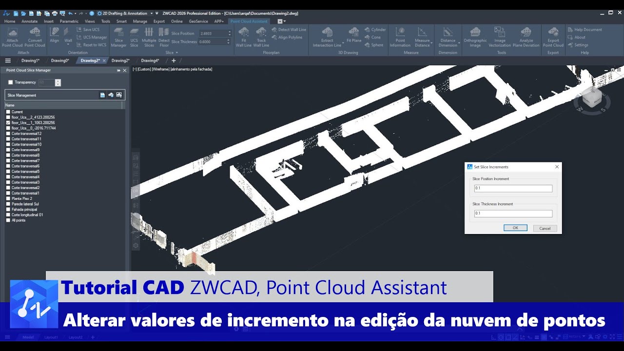 Point Cloud Assistant para o ZWCAD: Alterar Incremento na Edição de Recortes de Nuvens de Pontos