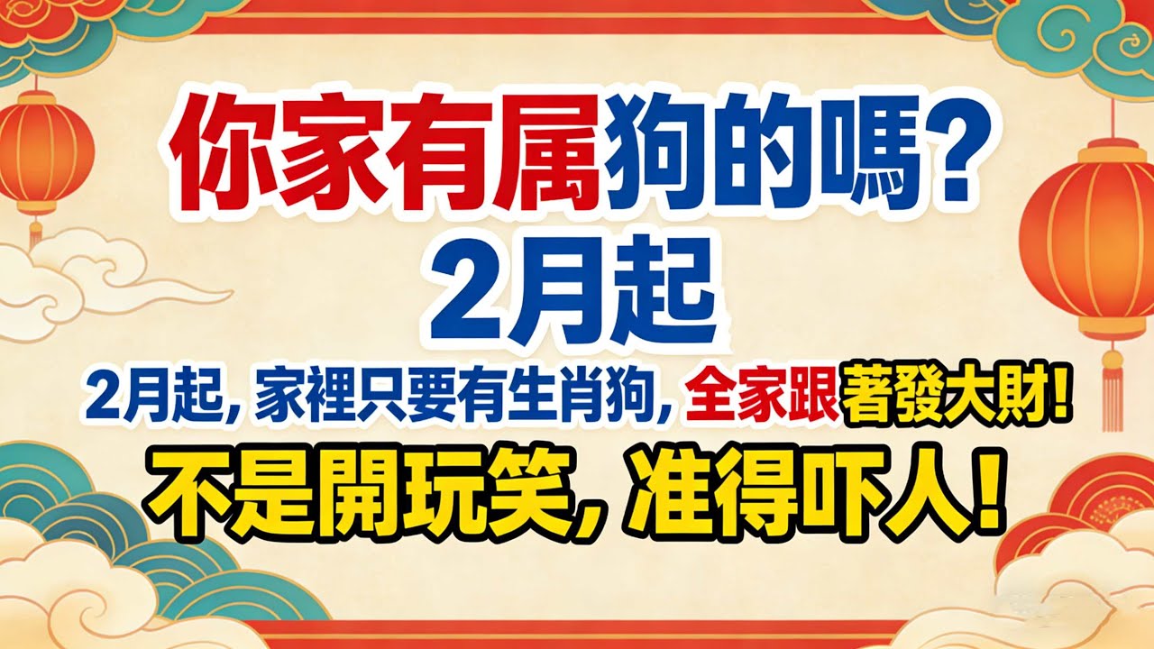 你家有屬狗的嗎？2月起，家裡只要有生肖狗，全家跟著發大財！不是開玩笑，準得嚇人！