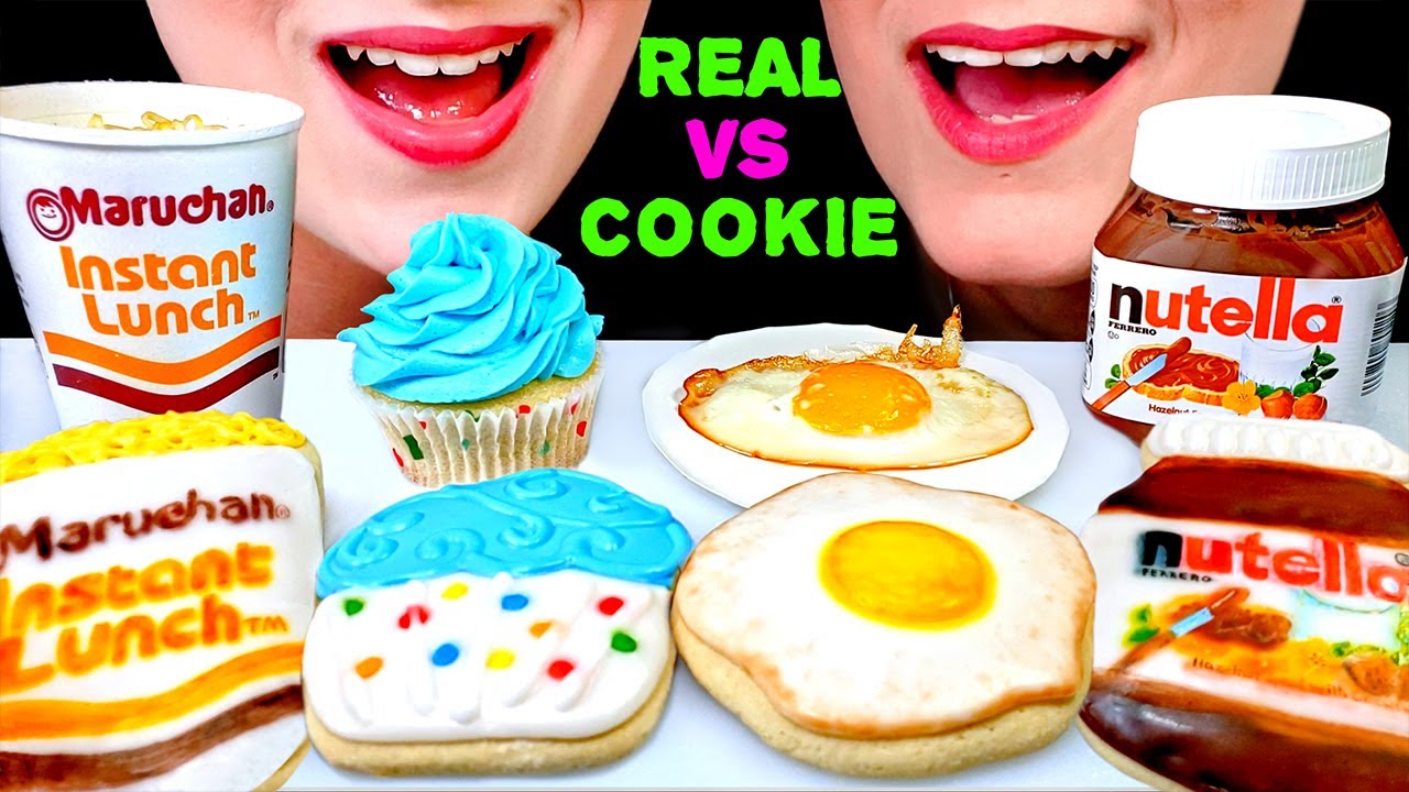 ASMR REAL VS COOKIE, RAMEN NOODLES COOKIE, NUTELLA COOKIE, EGG COOKIE, CUPCAKE COOKIE, EATING SOUNDS
