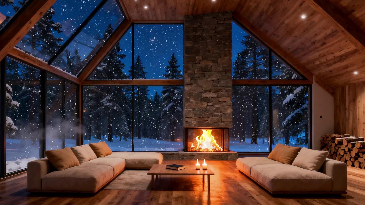 Modern Forest Snow Retreat 🔥 10 Hours Fireplace for Sleep and Calm