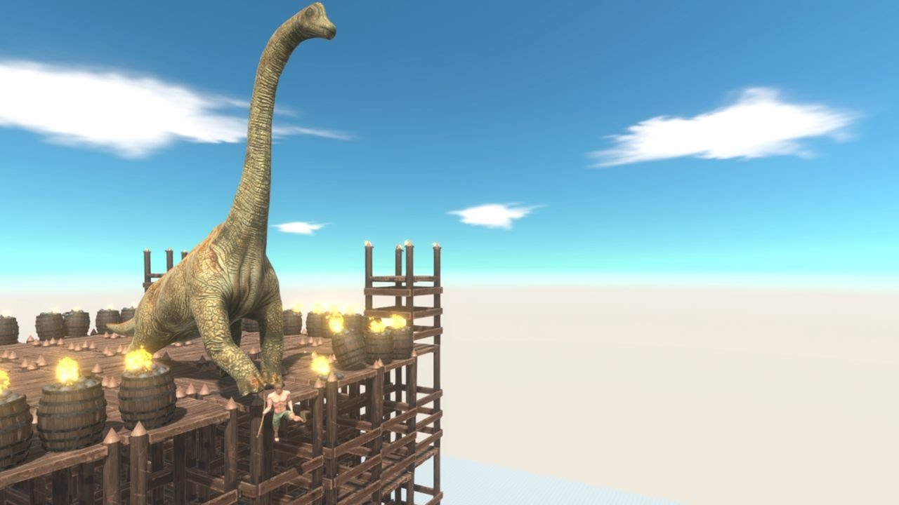 BRACHIOSAURUS Battles on Tilting Tower Animal Revolt Battle Simulator