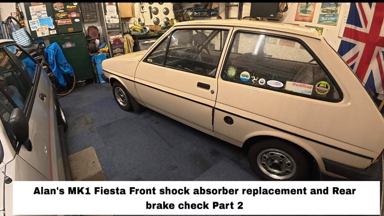 Ford Fiesta Mk1 front shock absorber replacement and rear brake check over 