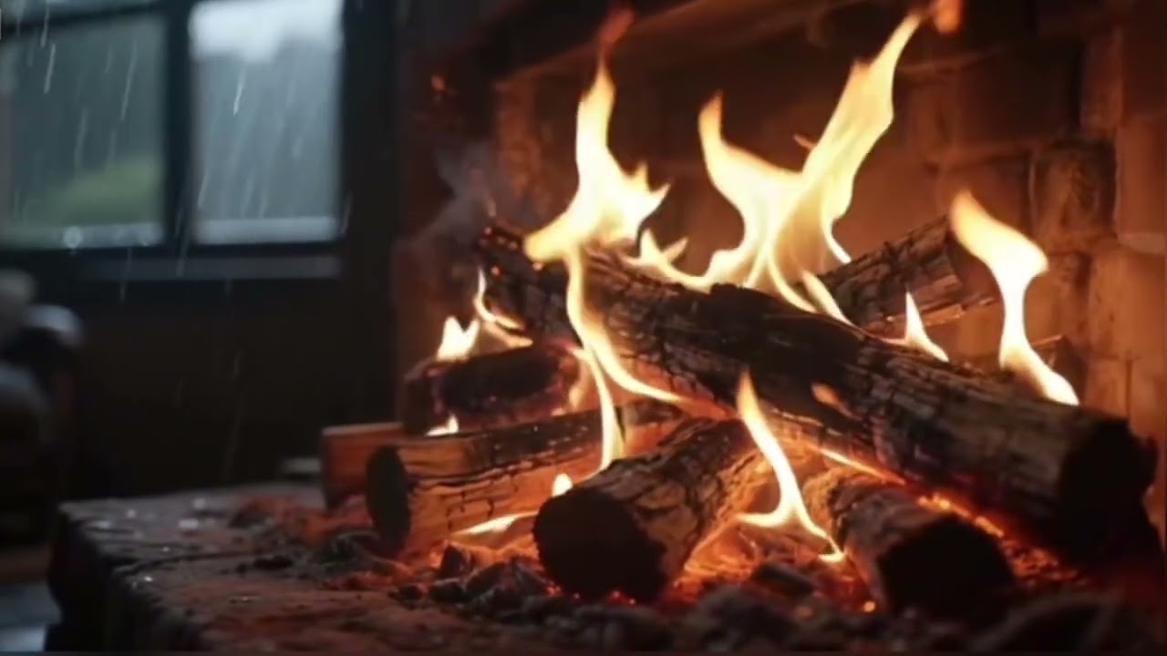 Cozy Cabin Fireplace & Thunderstorm Sounds 🌧️🔥 | Rain for Sleep, Relaxing Storm Ambience