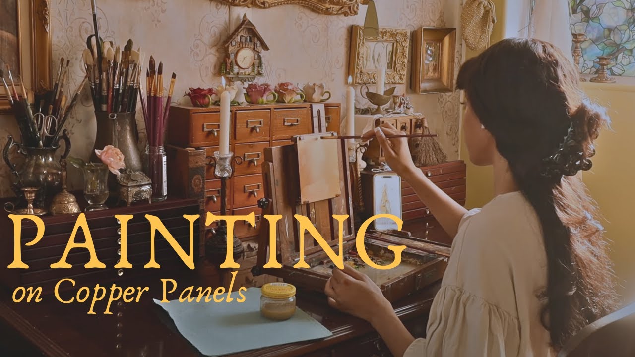 Painting on Gold and Copper: Romantic Art Vlog, Still life Oil Painting 🕯🕰️🎨