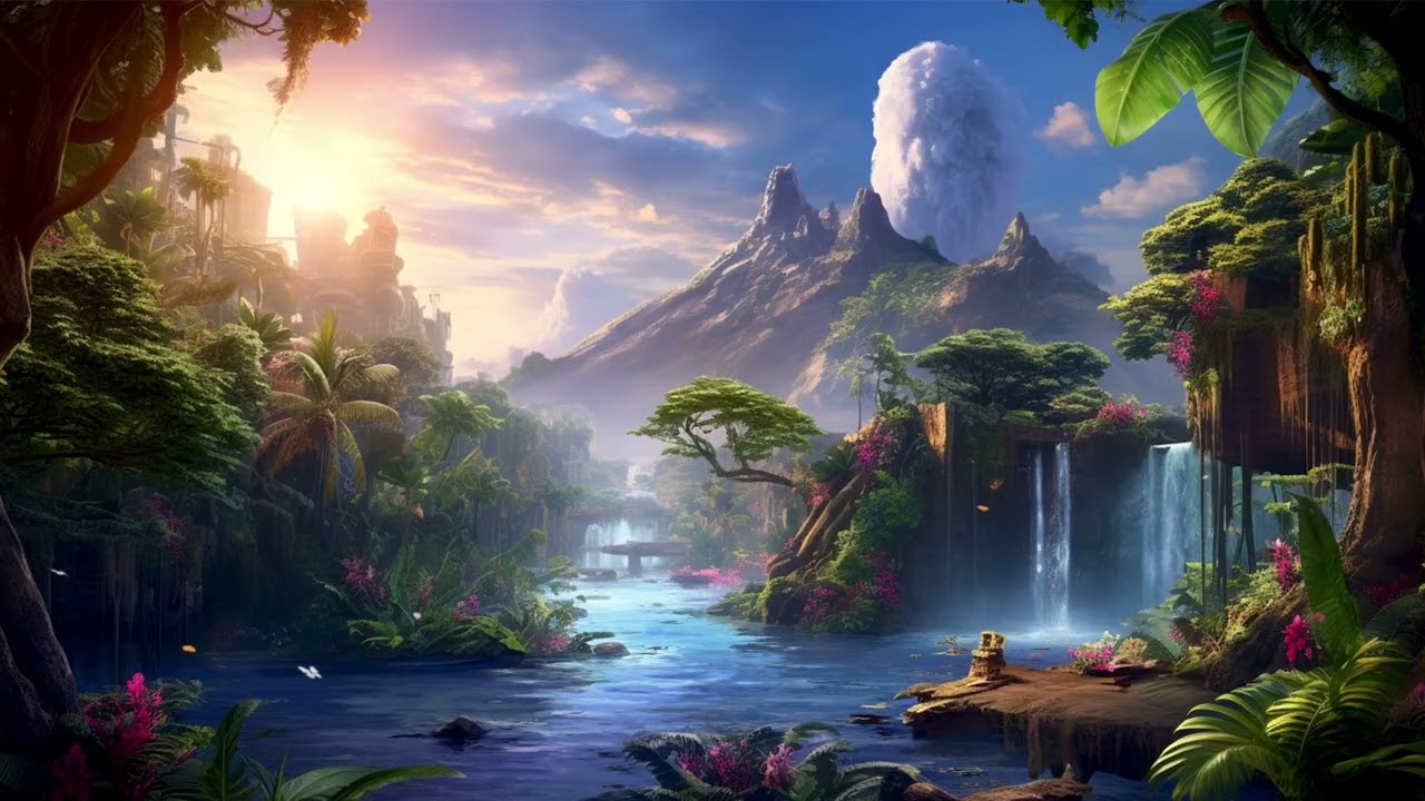 Dreamy Waterfall Paradise 🌿4K Relaxing Nature Scenery with River & Mountains,Peaceful Ambient Escape
