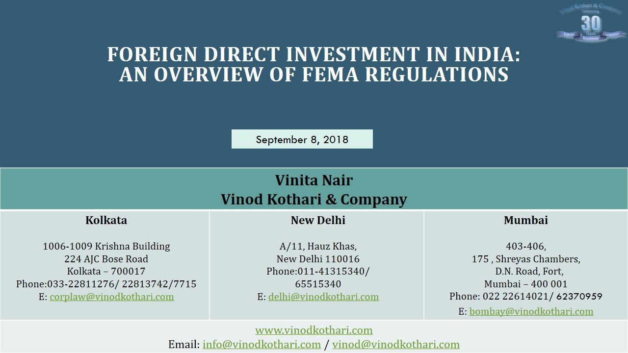 Lecture 4 | Foreign Direct Investment in India:An overview of FEMA Regulations | Power of 30 | VKC
