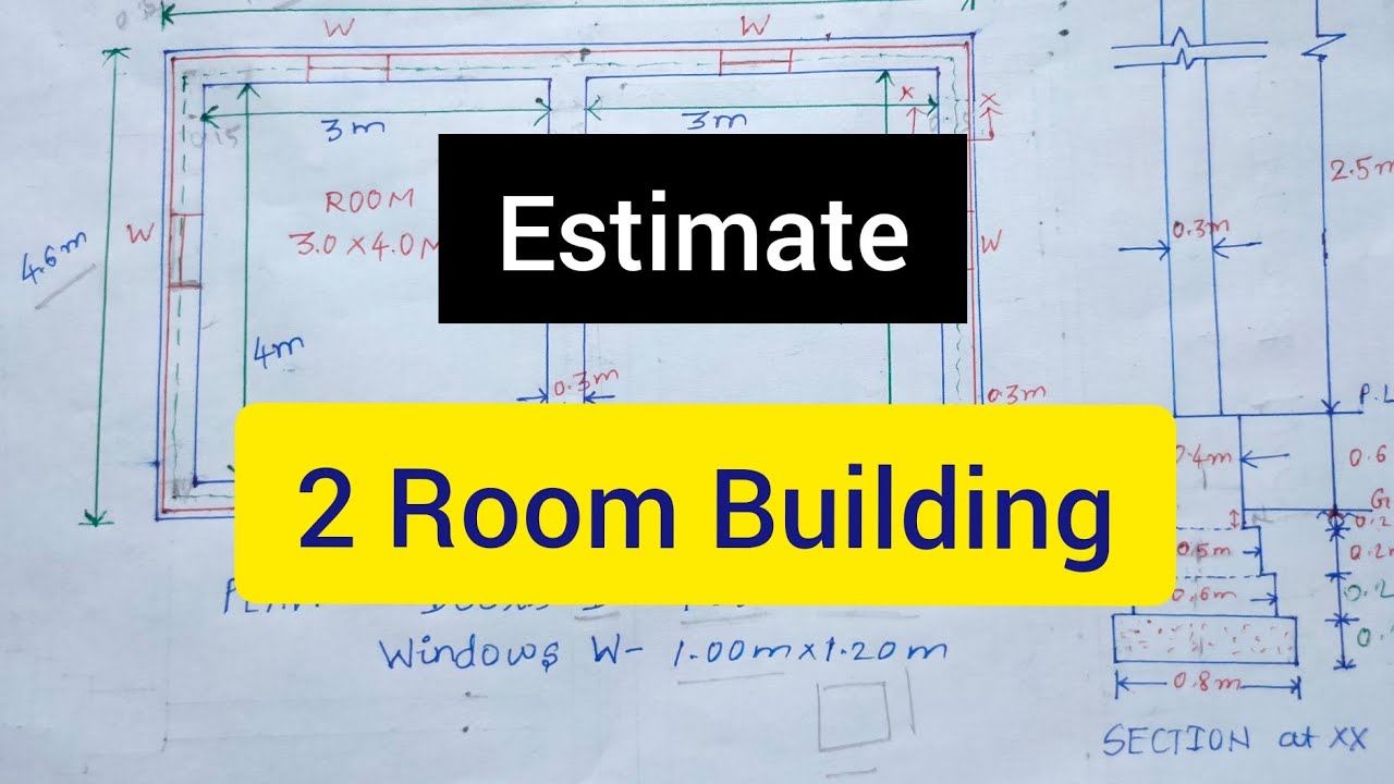 Estimate Of 2 Room Building | Problem 2 | C/C Method | Civil Engineering Estimating & Costing