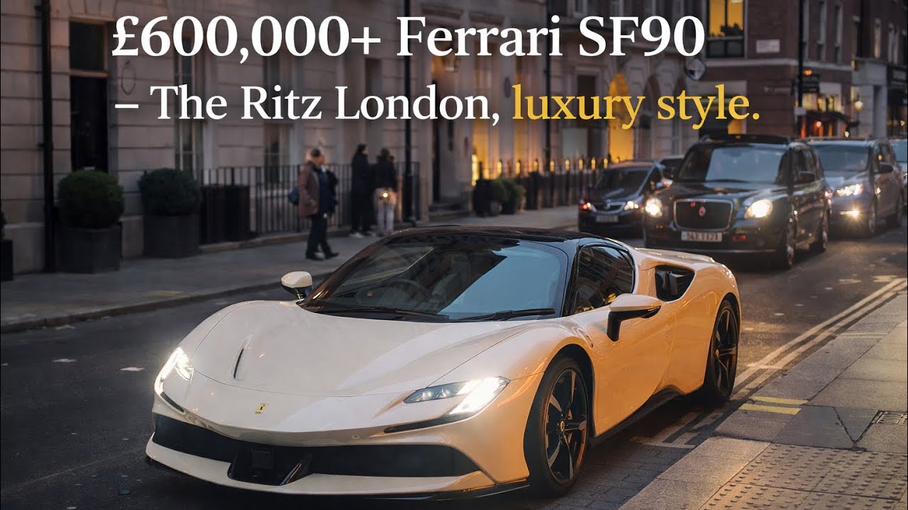 A £600,000 Ferrari SF90 Spider in Pearl White Pulls Up at The Ritz — London Stops