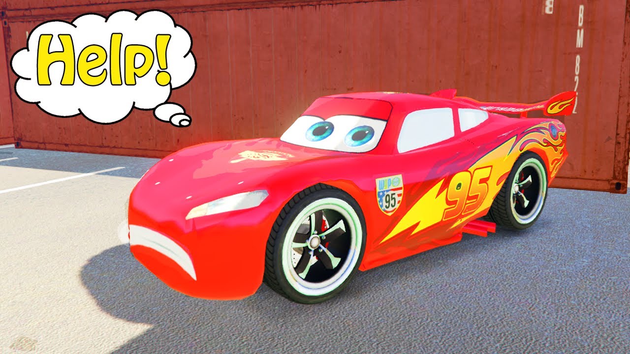 Lightning McQueen stuck in containers Spiderman saves cars from trouble Cartoon for Kids
